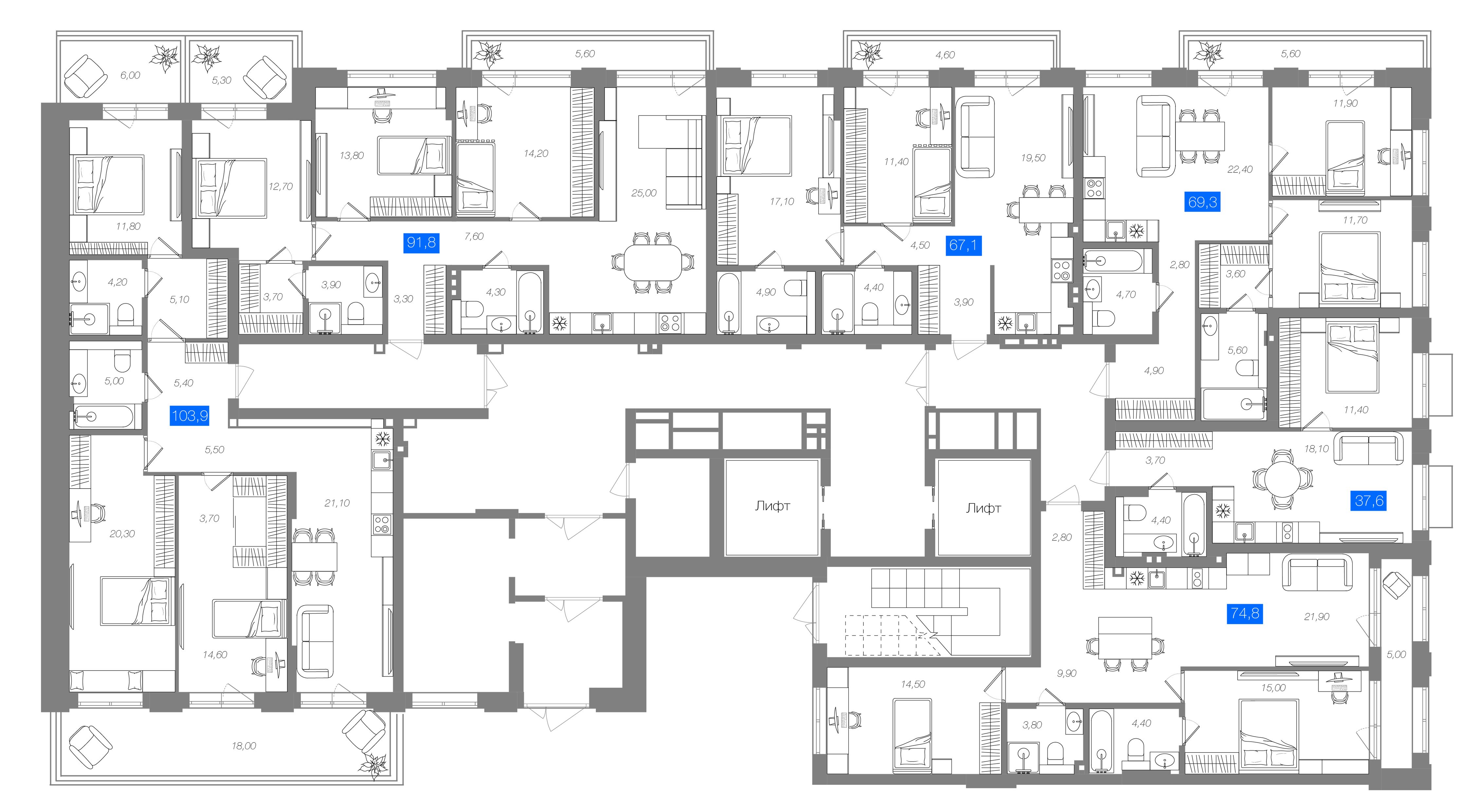 3-комнатная 103,9 м²