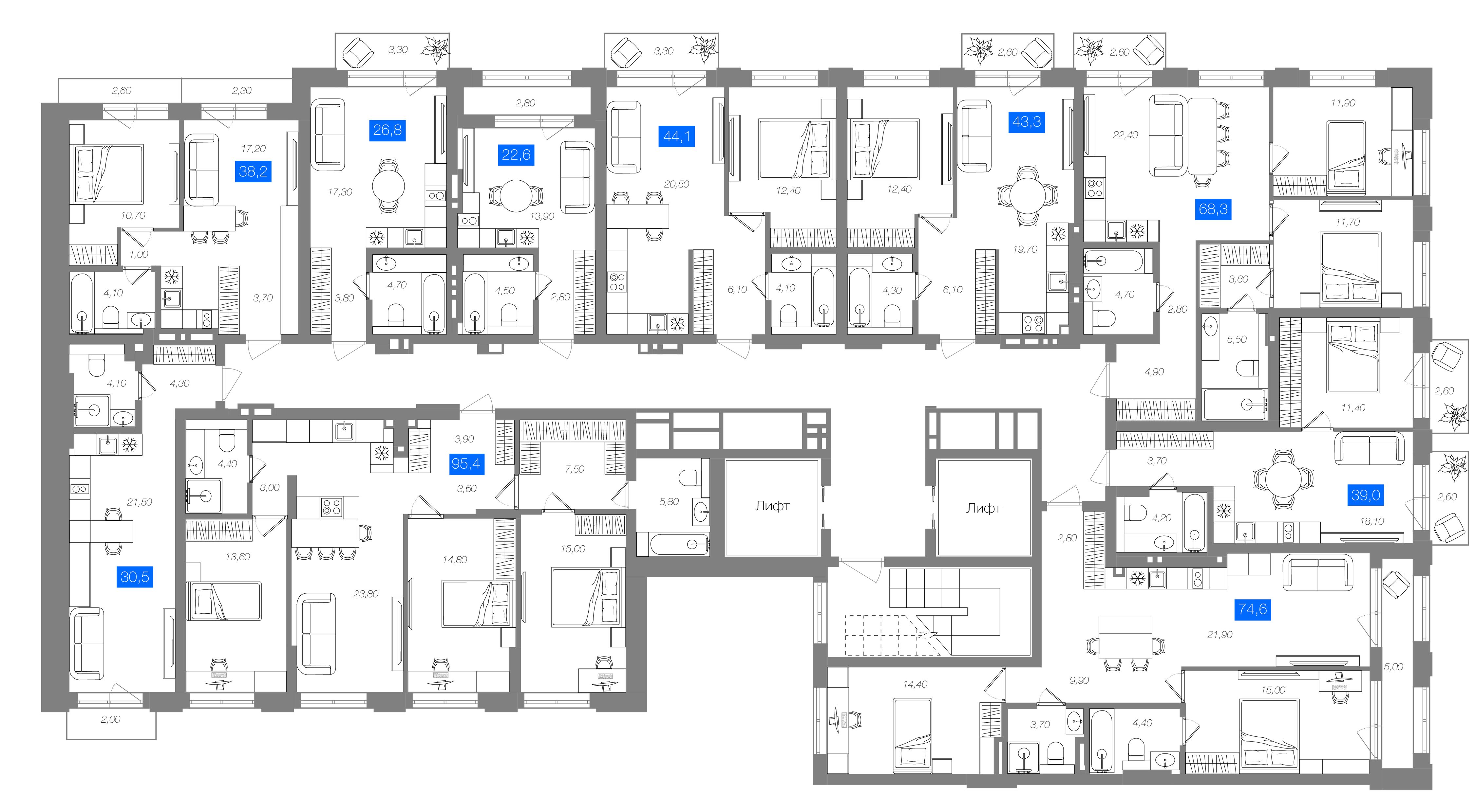 3-комнатная 95,4 м²