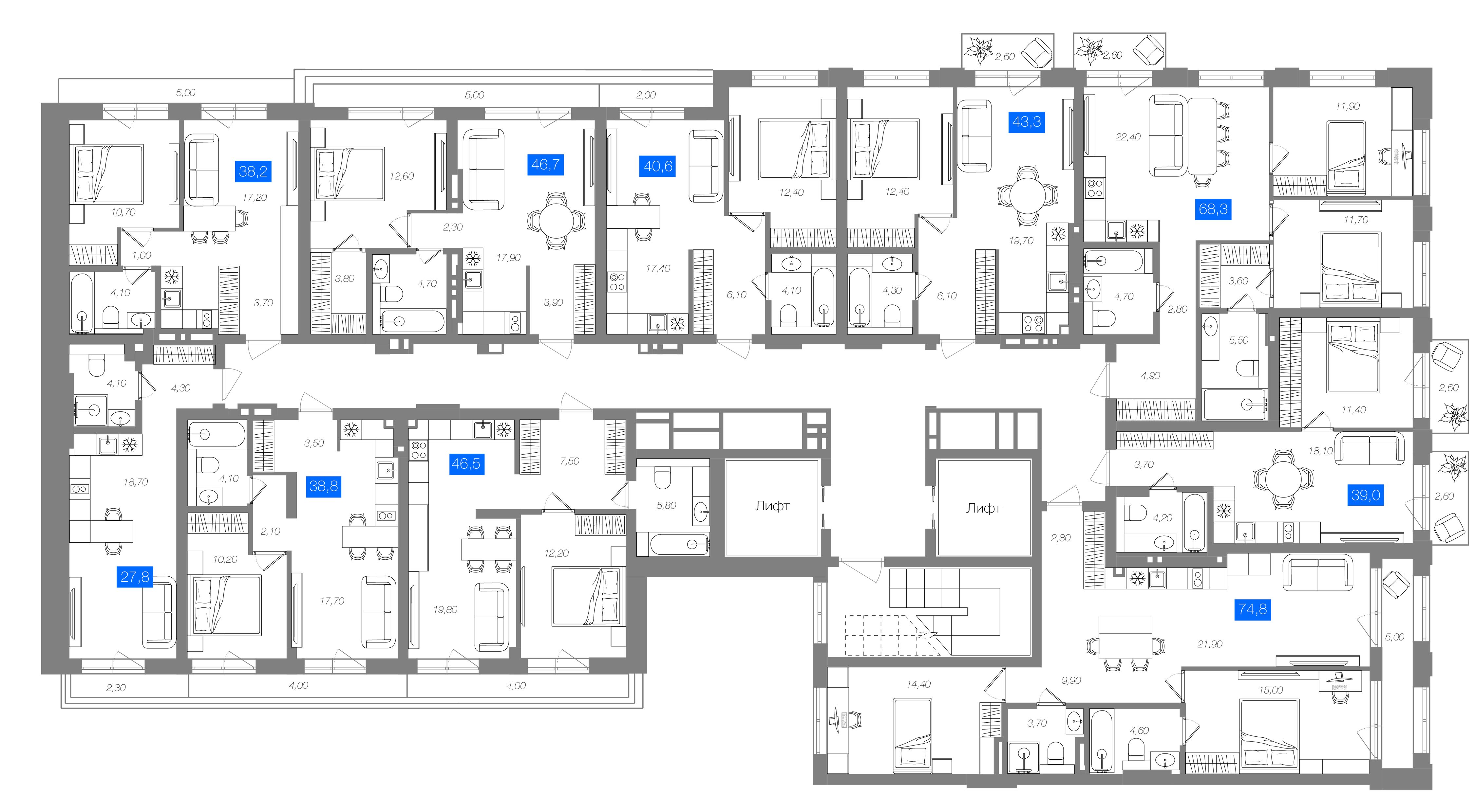 1-комнатная 38,8 м²