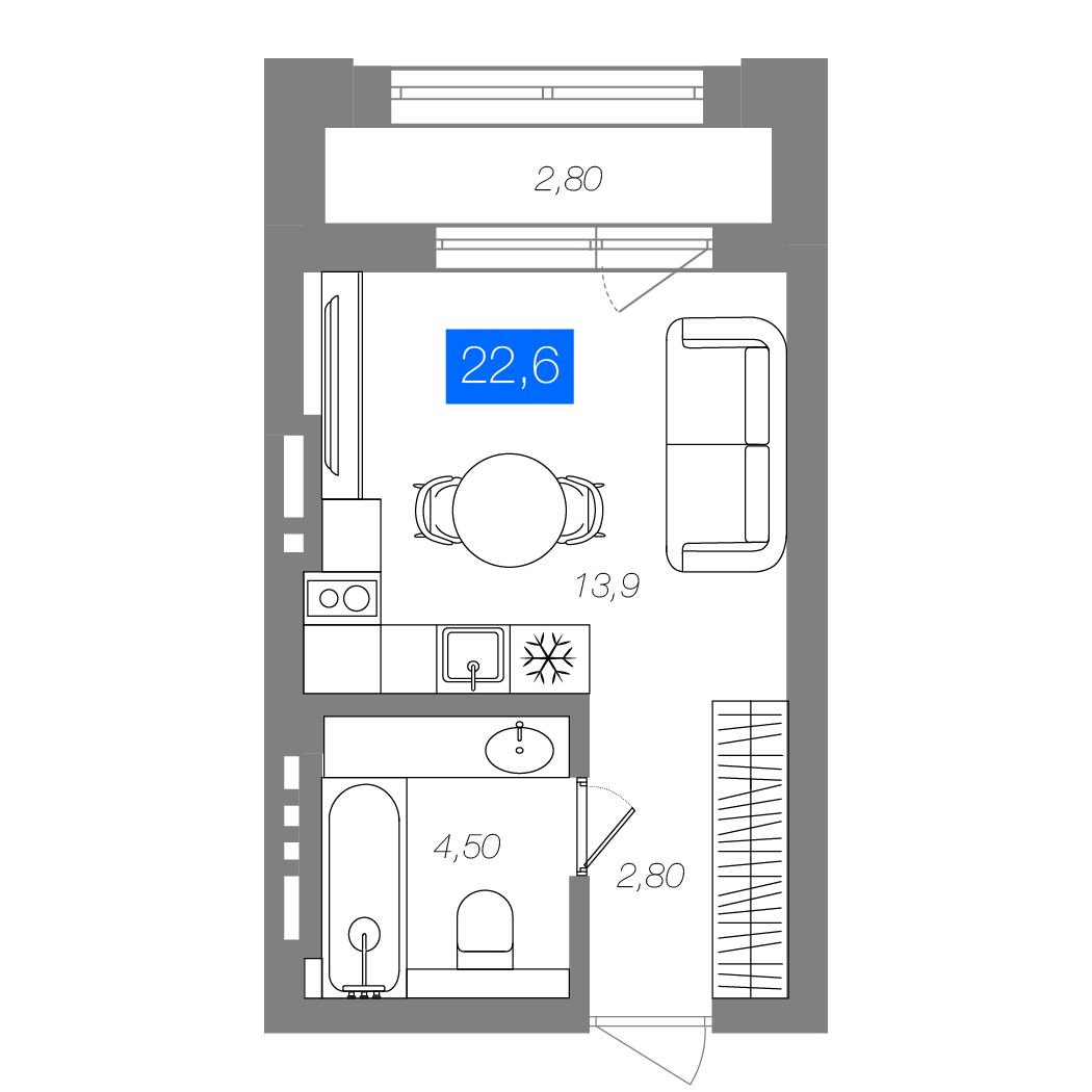 Студия 22,6 м²