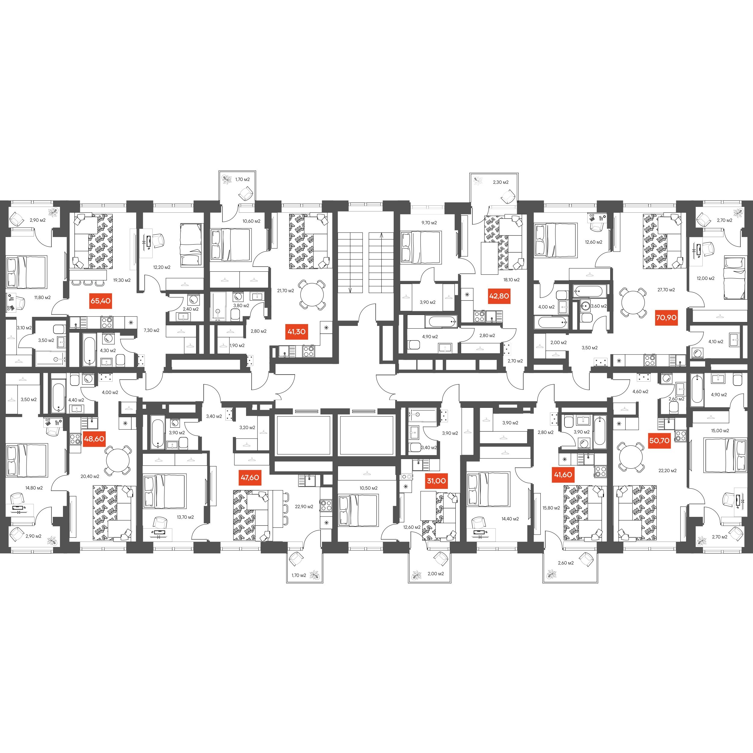 1-комнатная 41,6 м²