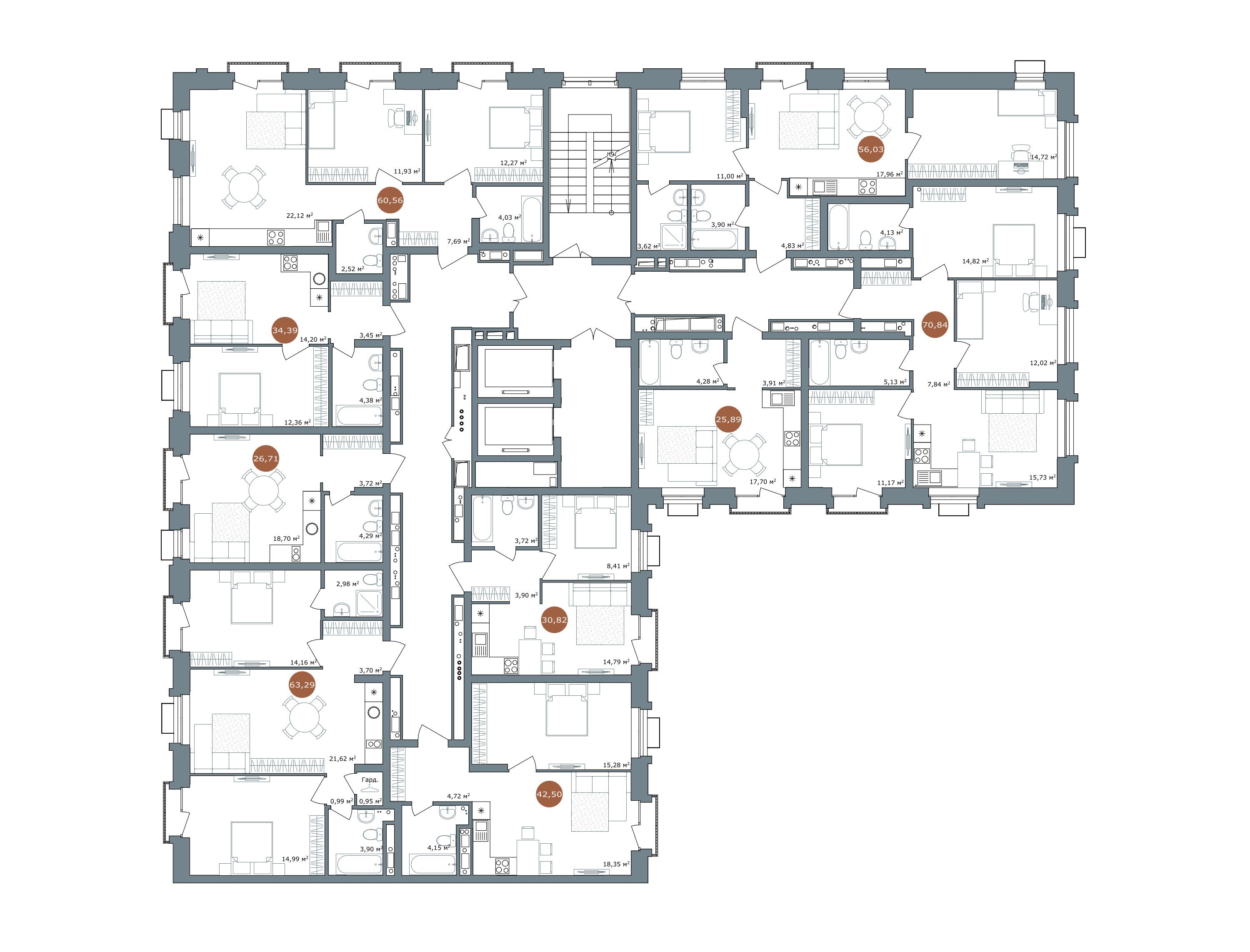 2-комнатная 63 м²