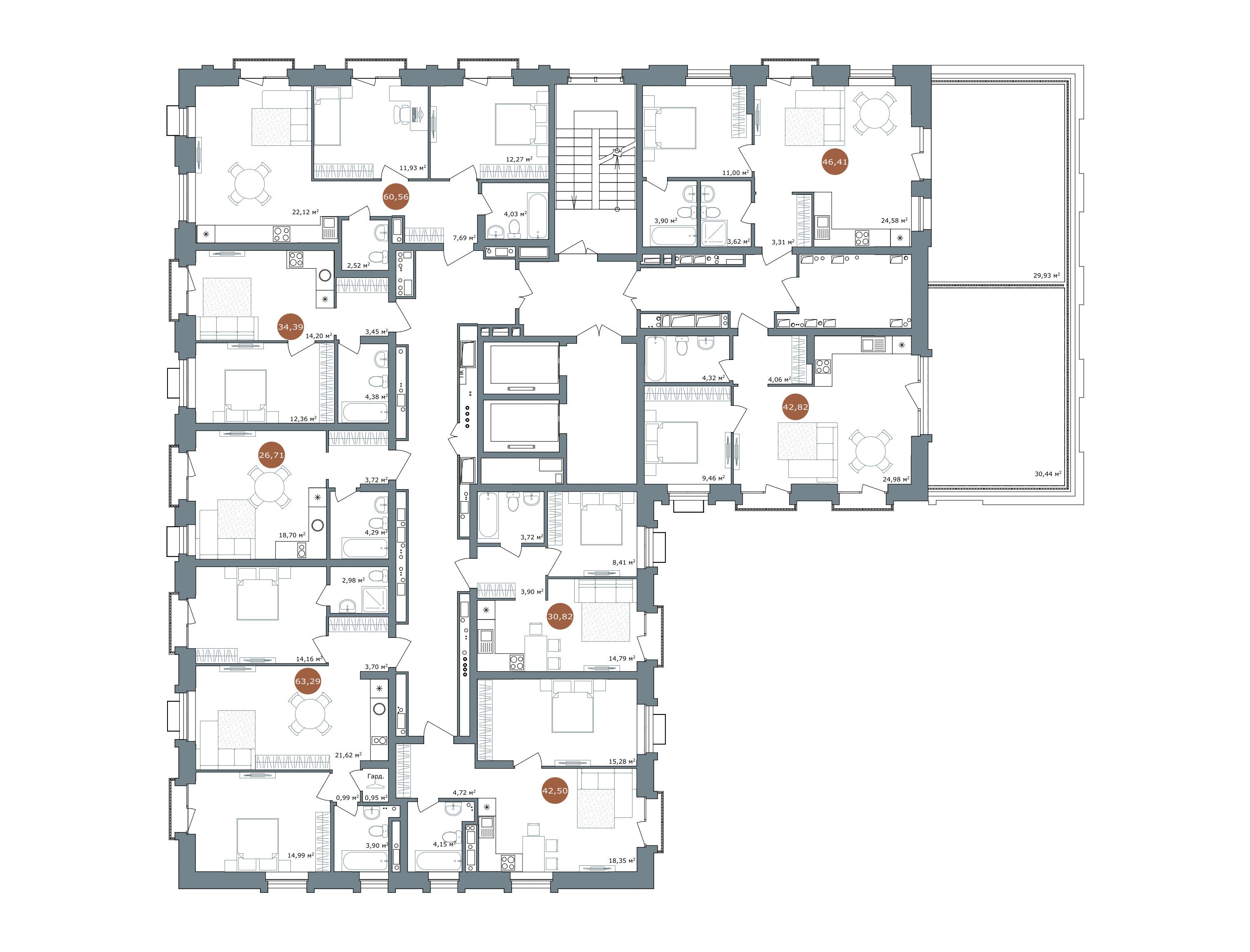 2-комнатная 63 м²