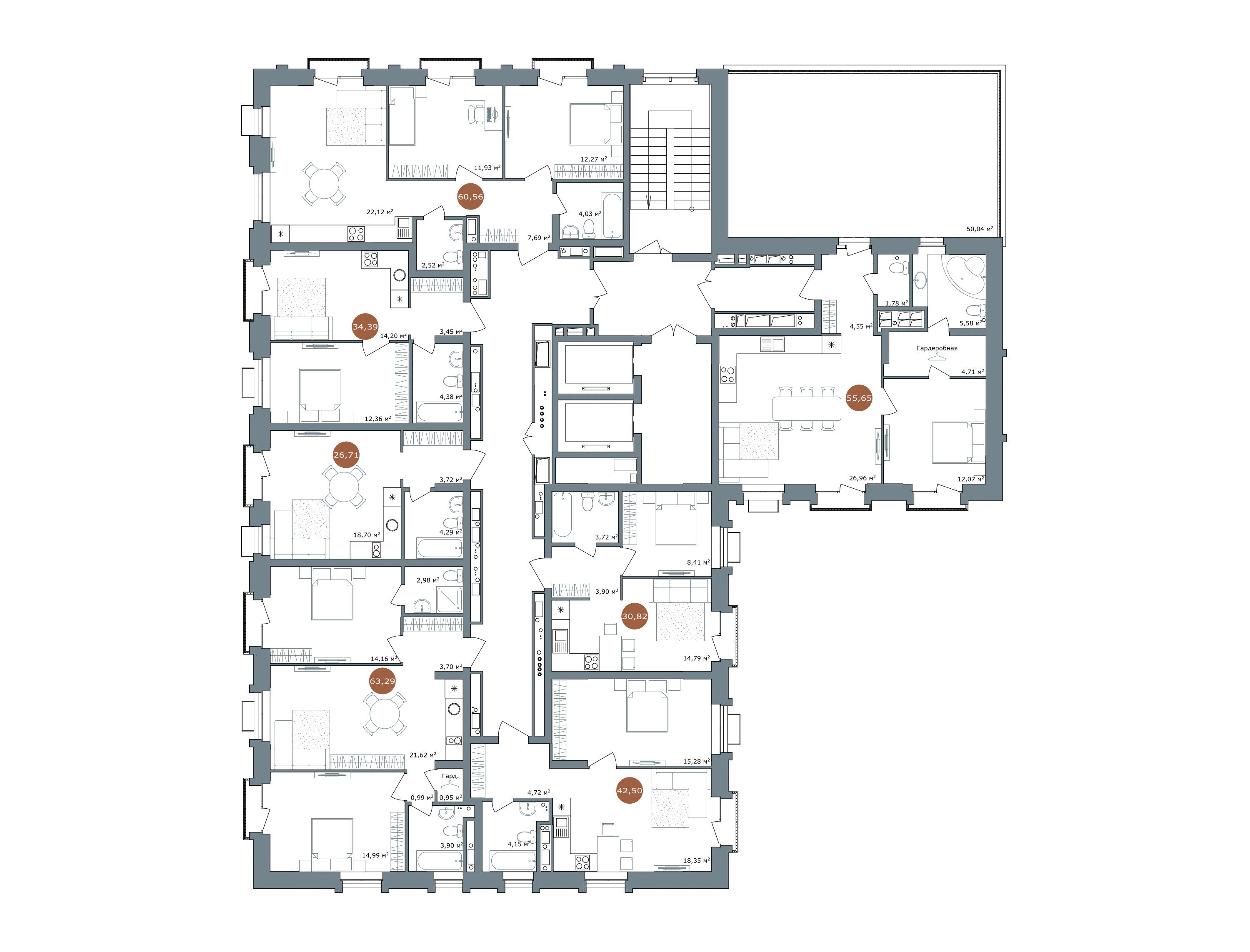 1-комнатная 42,8 м²