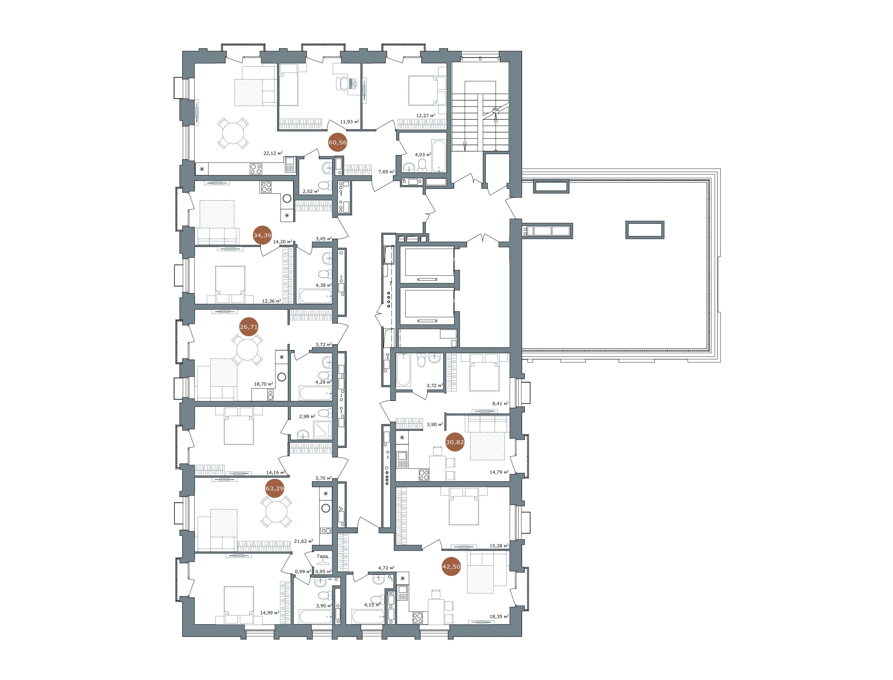 1-комнатная 42,8 м²