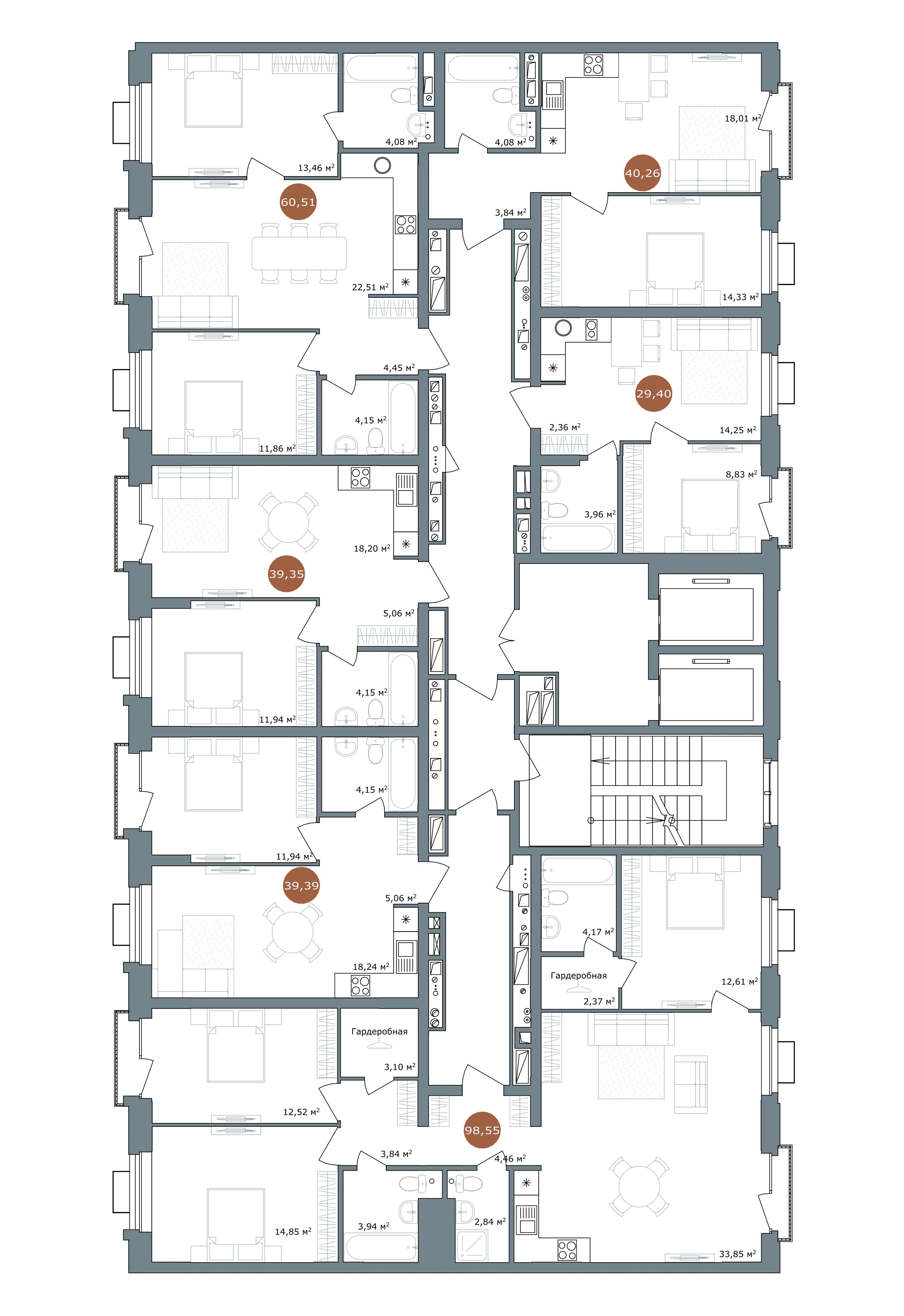1-комнатная 39,39 м²