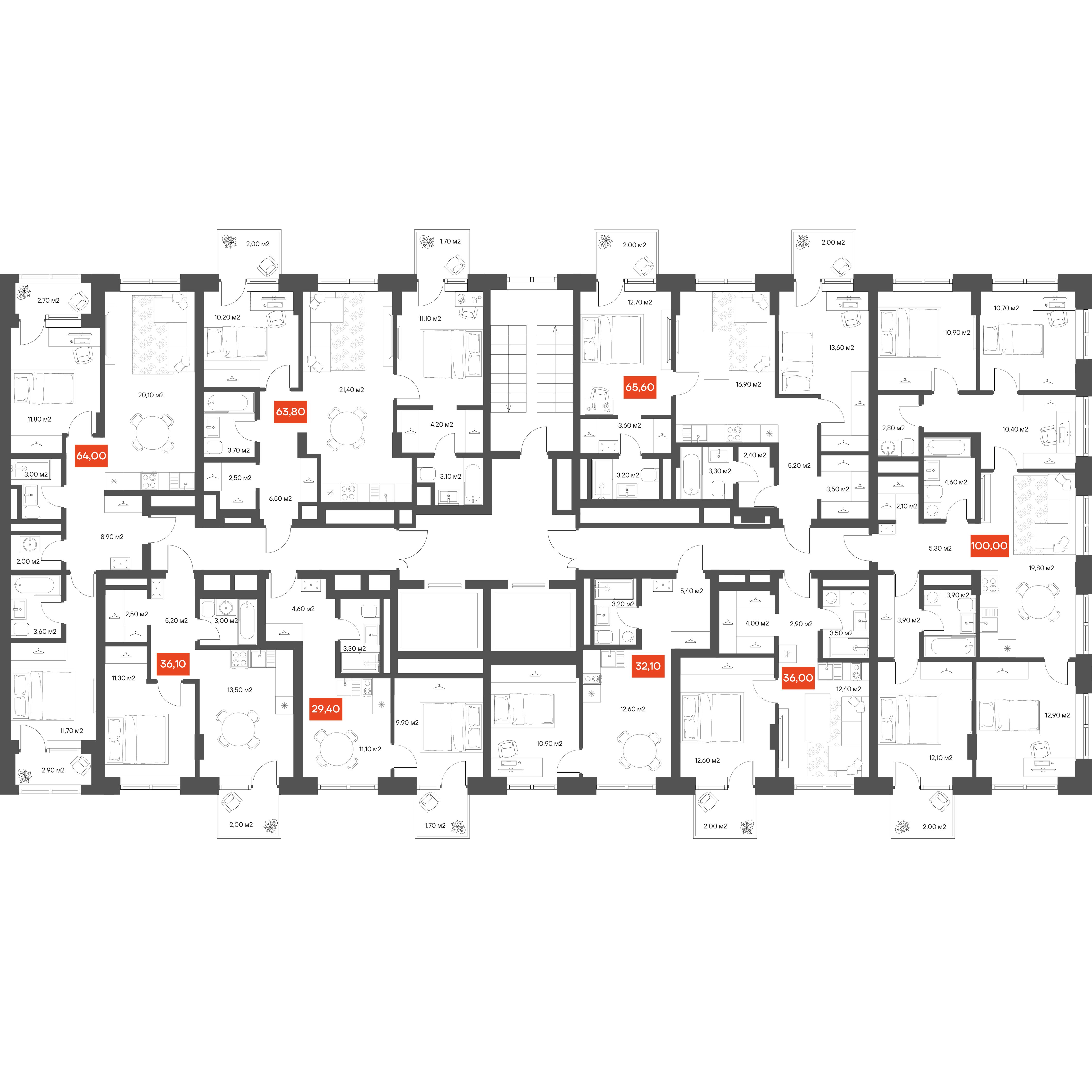 2-комнатная 63,8 м²