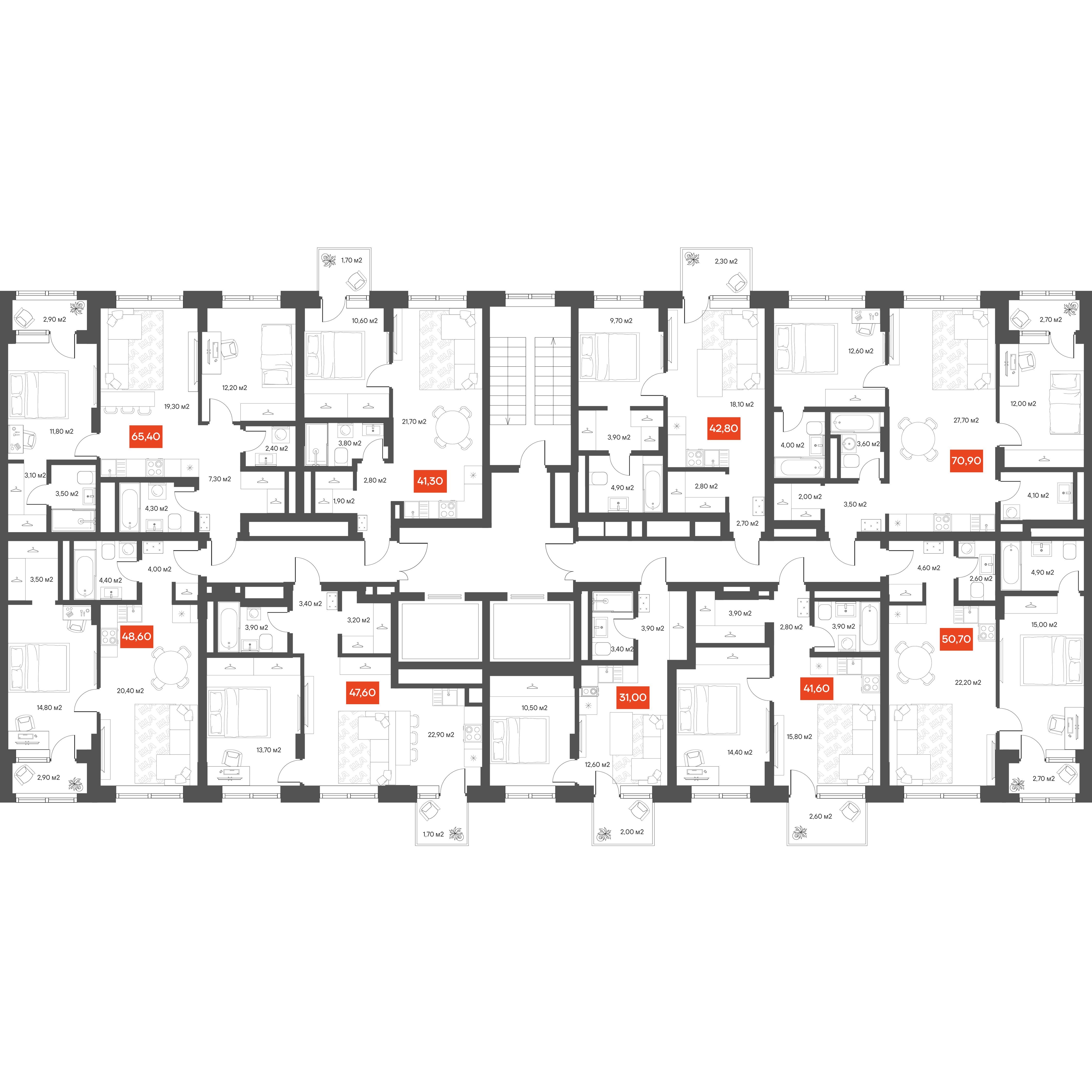 1-комнатная 47,6 м²