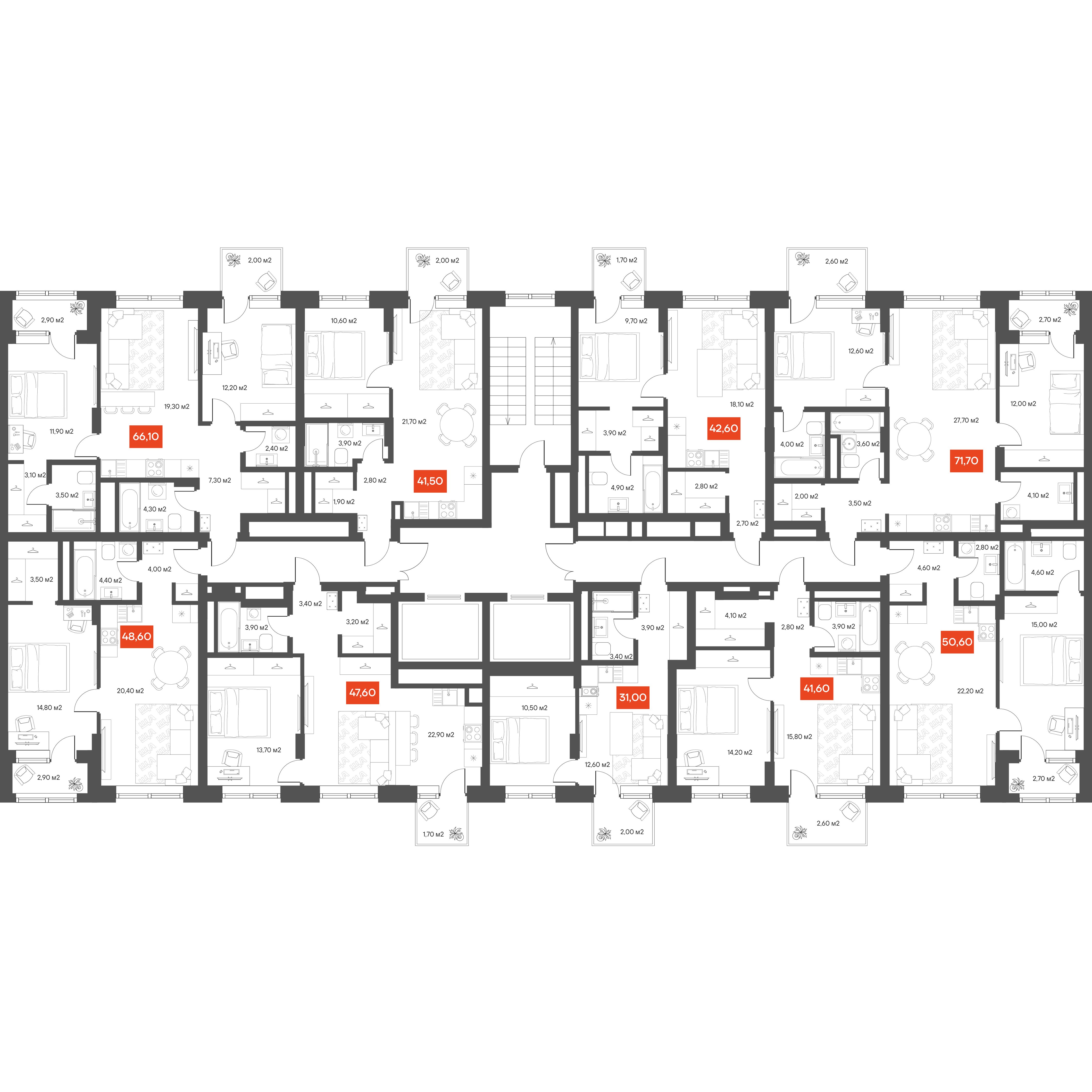 1-комнатная 48,6 м²
