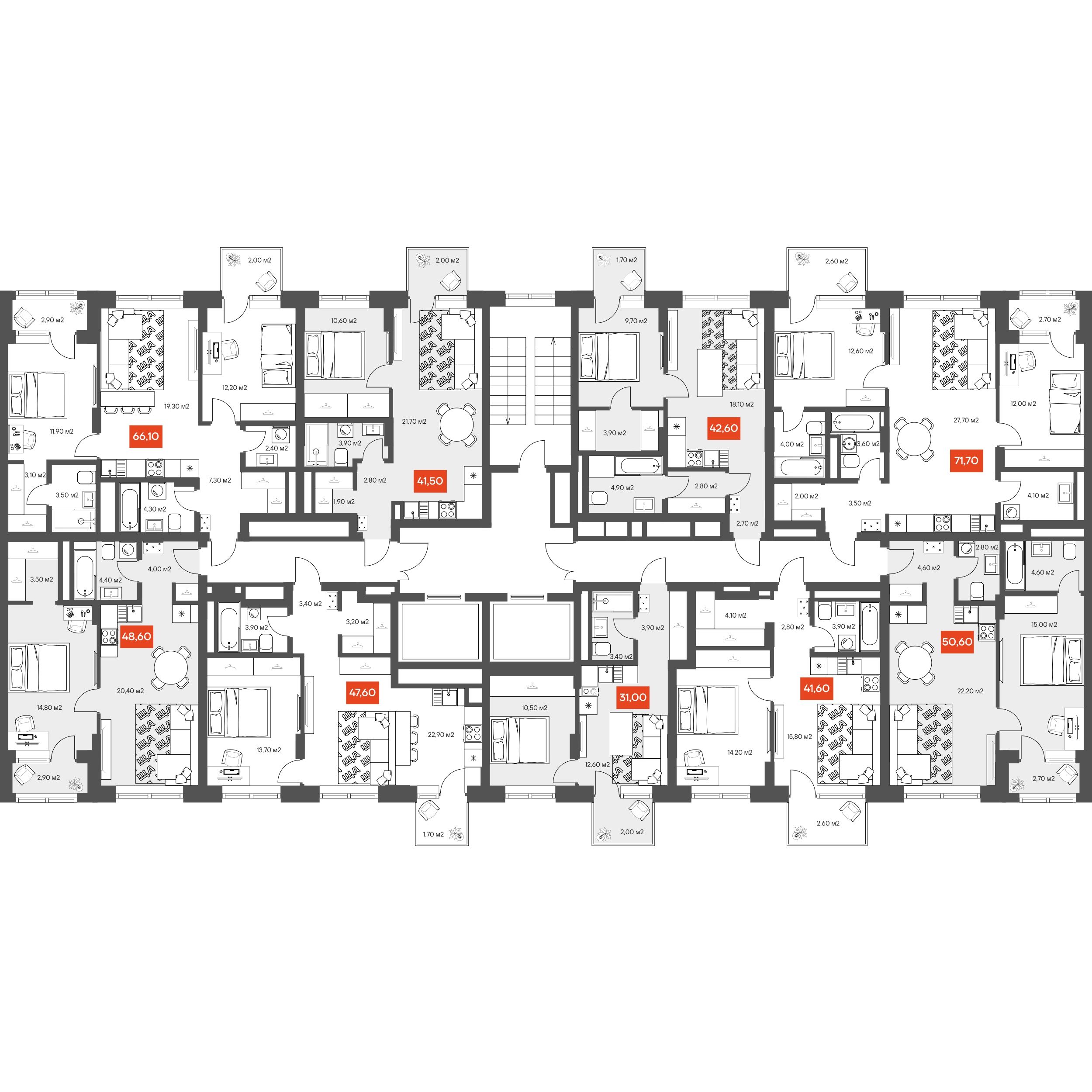 1-комнатная 41,5 м²