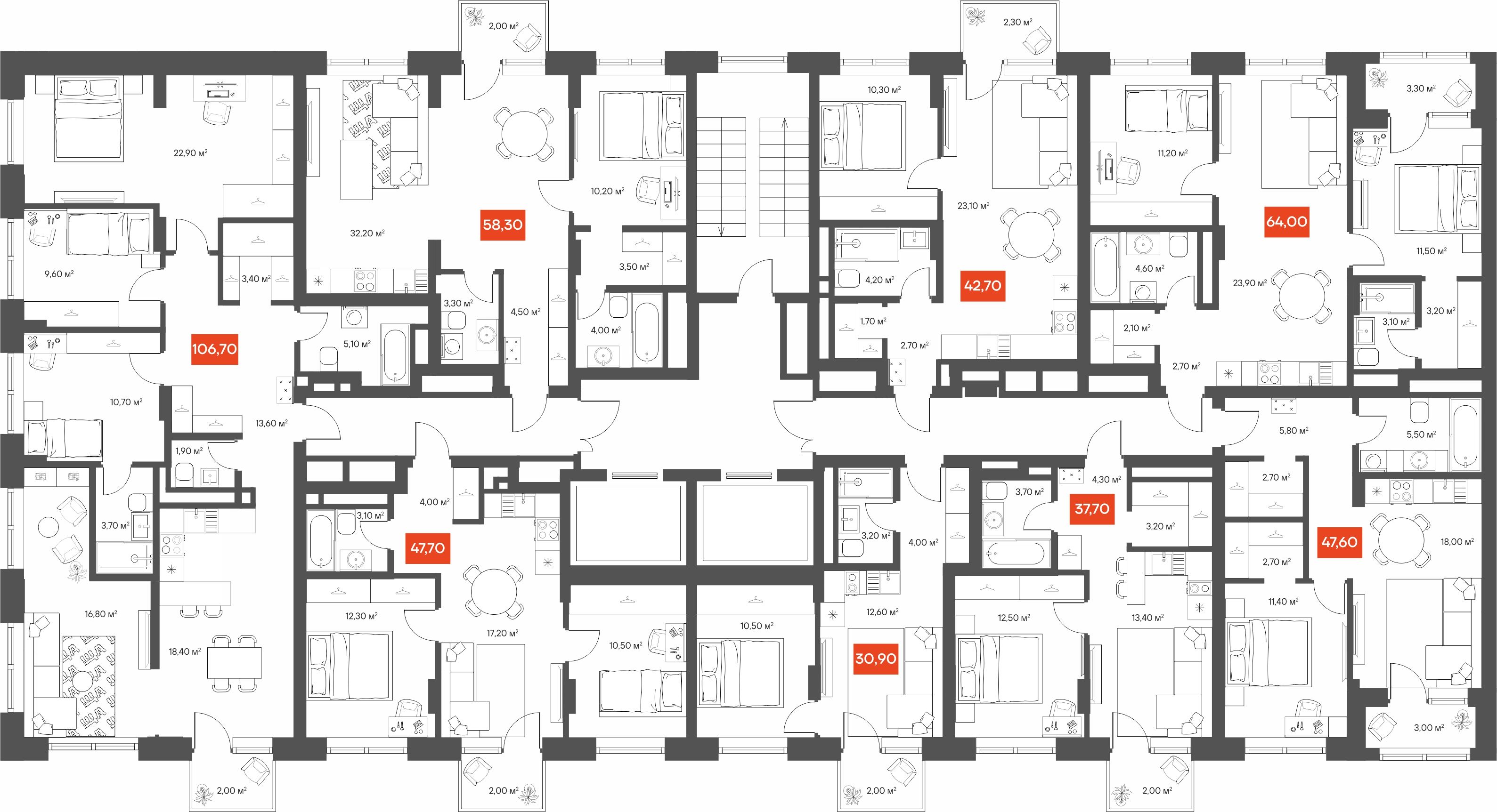 1-комнатная 47,6 м²