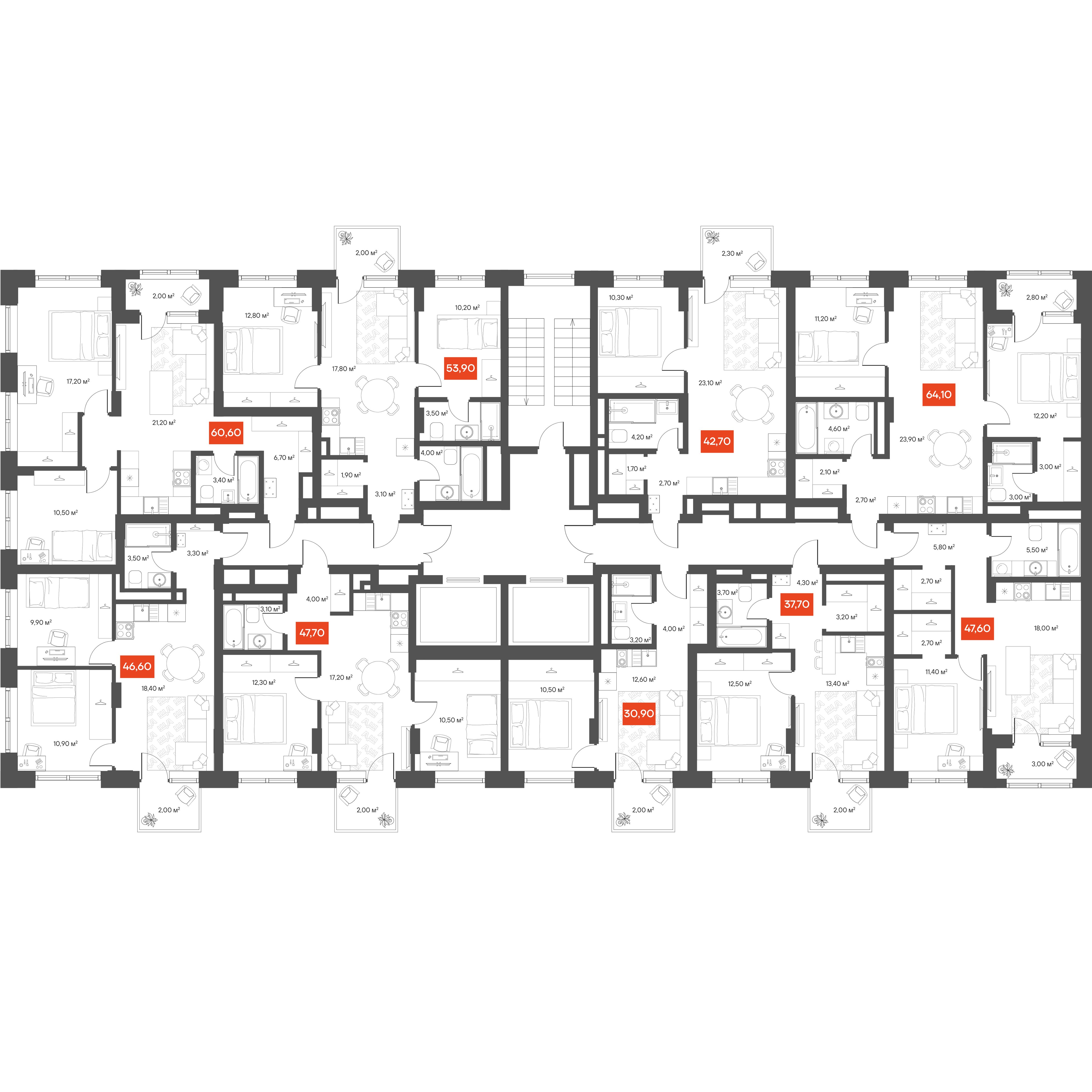 2-комнатная 53,9 м²