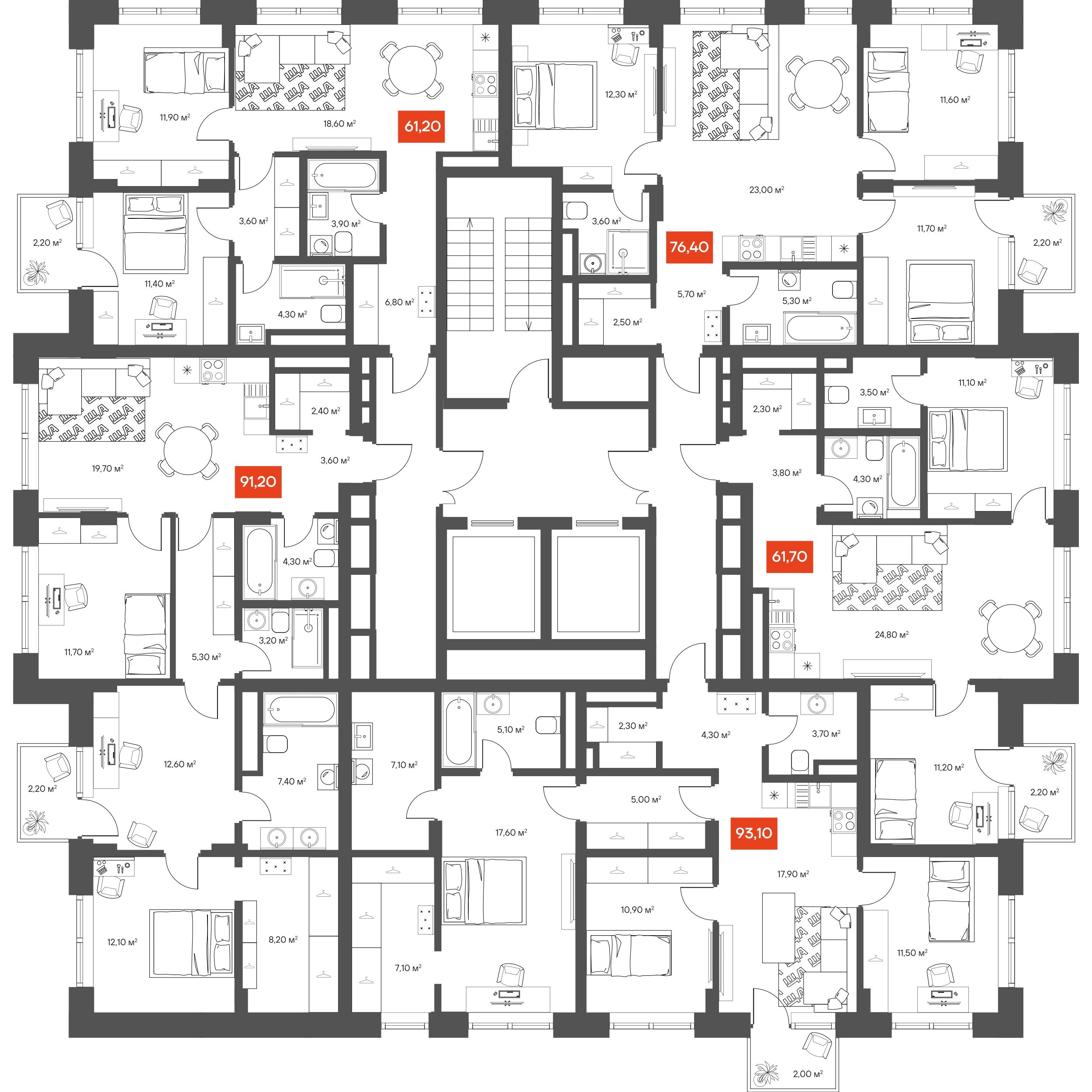 2-комнатная 61,2 м²