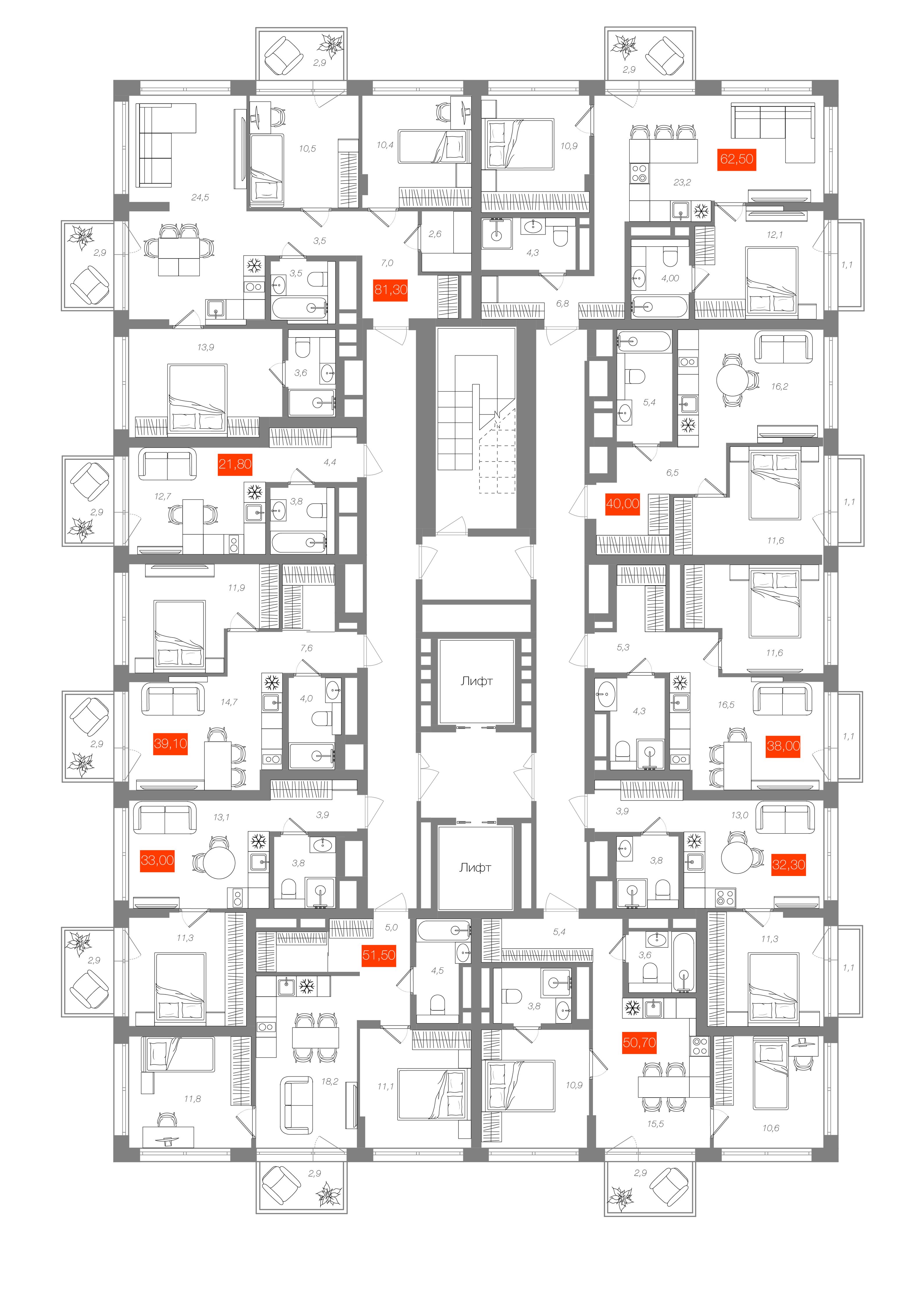 Студия 21,8 м²