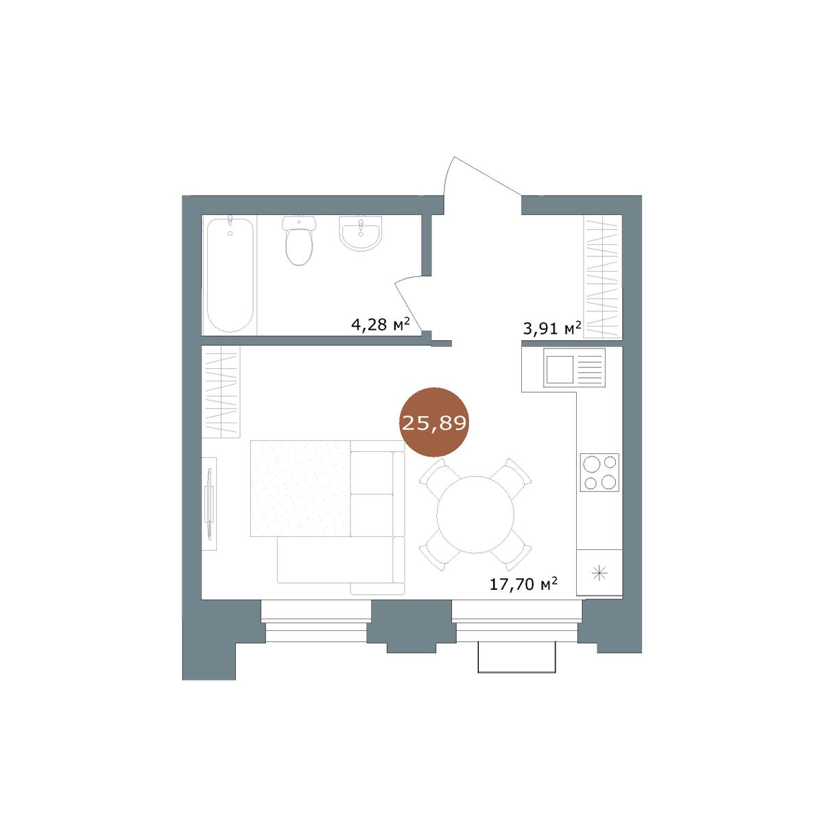Студия 26 м²