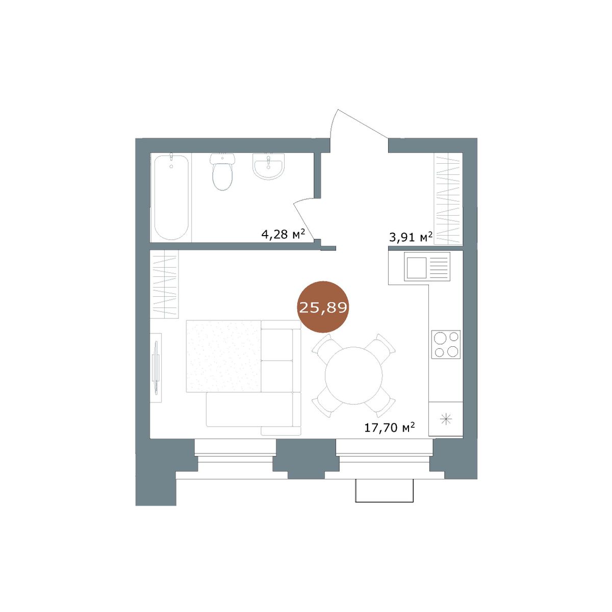Планировка Студия 26 м²