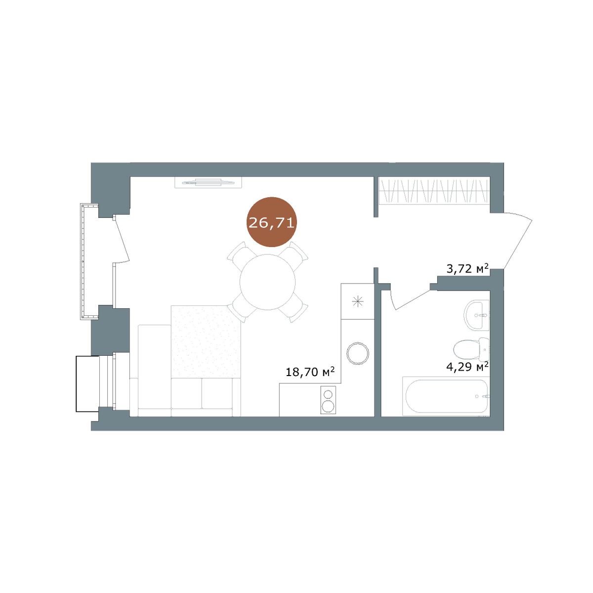 Студия 26,7 м²