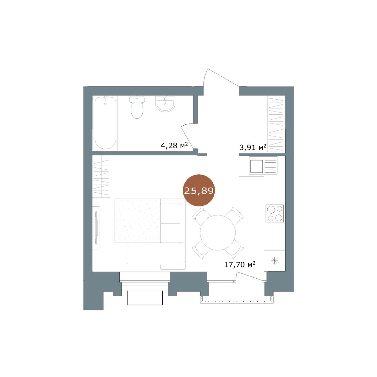 Студия 26 м²