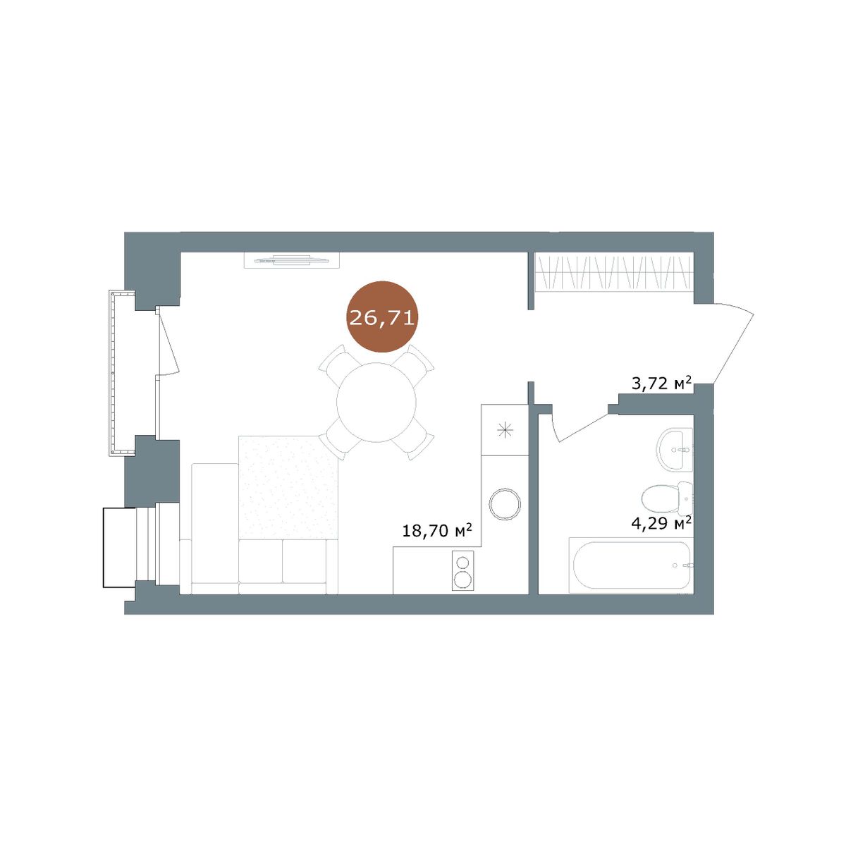 Планировка Студия 26,7 м²