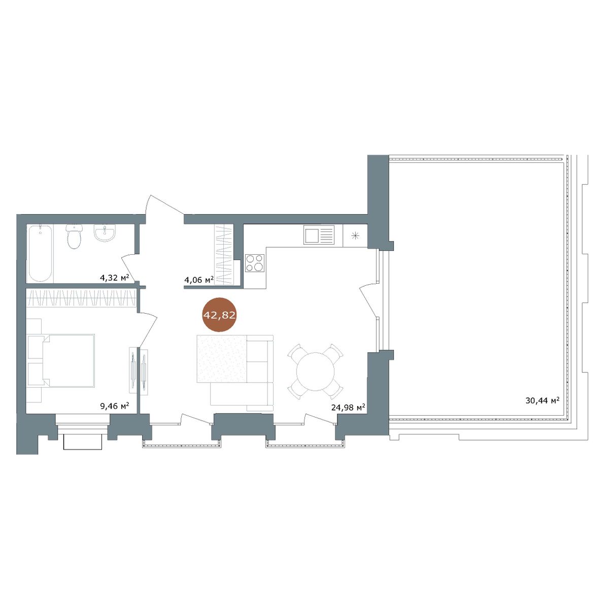 Планировка 2-комнатная 52 м²