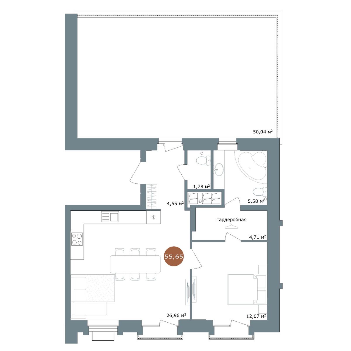 Планировка 3-комнатная 68,9 м²