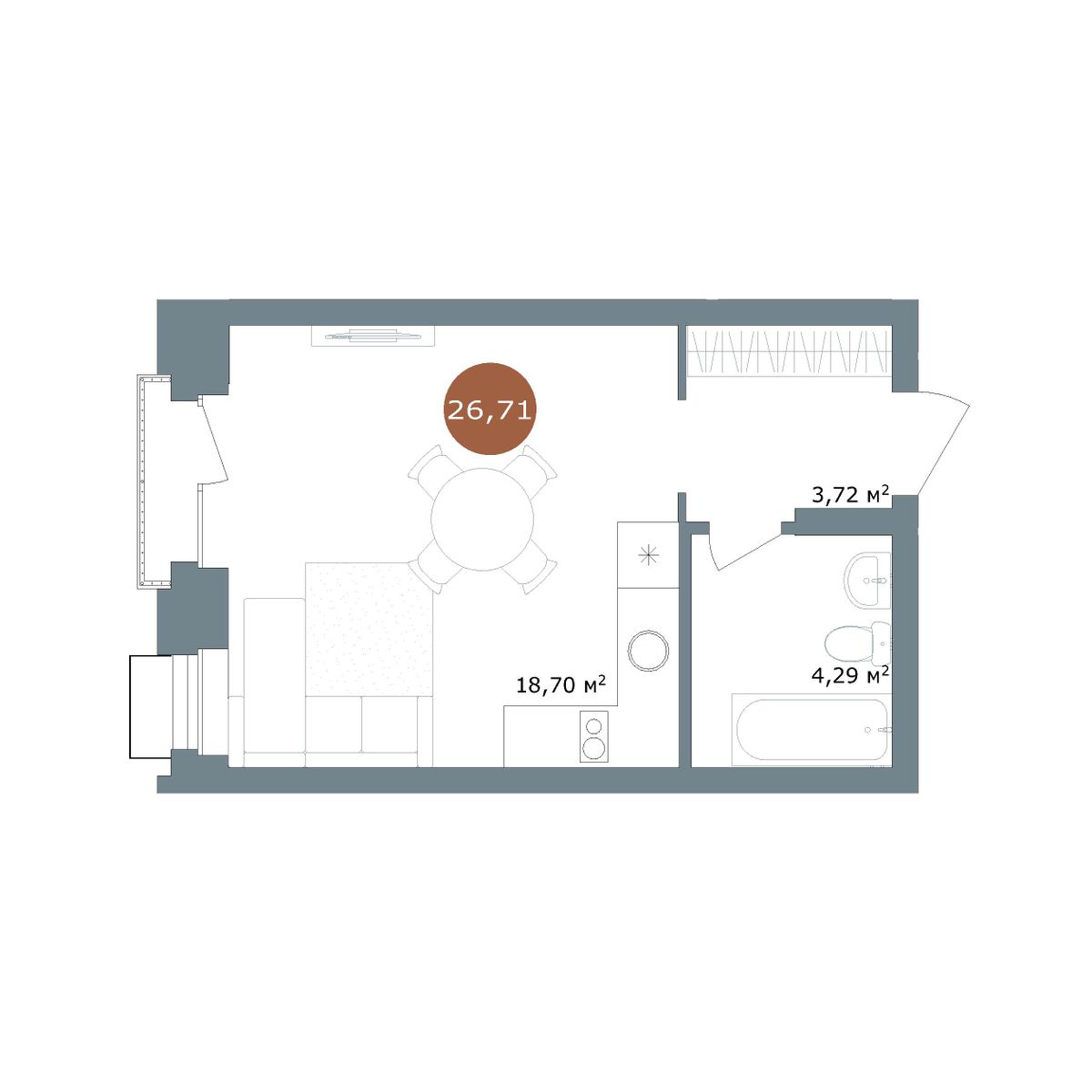 Планировка Студия 26,7 м²