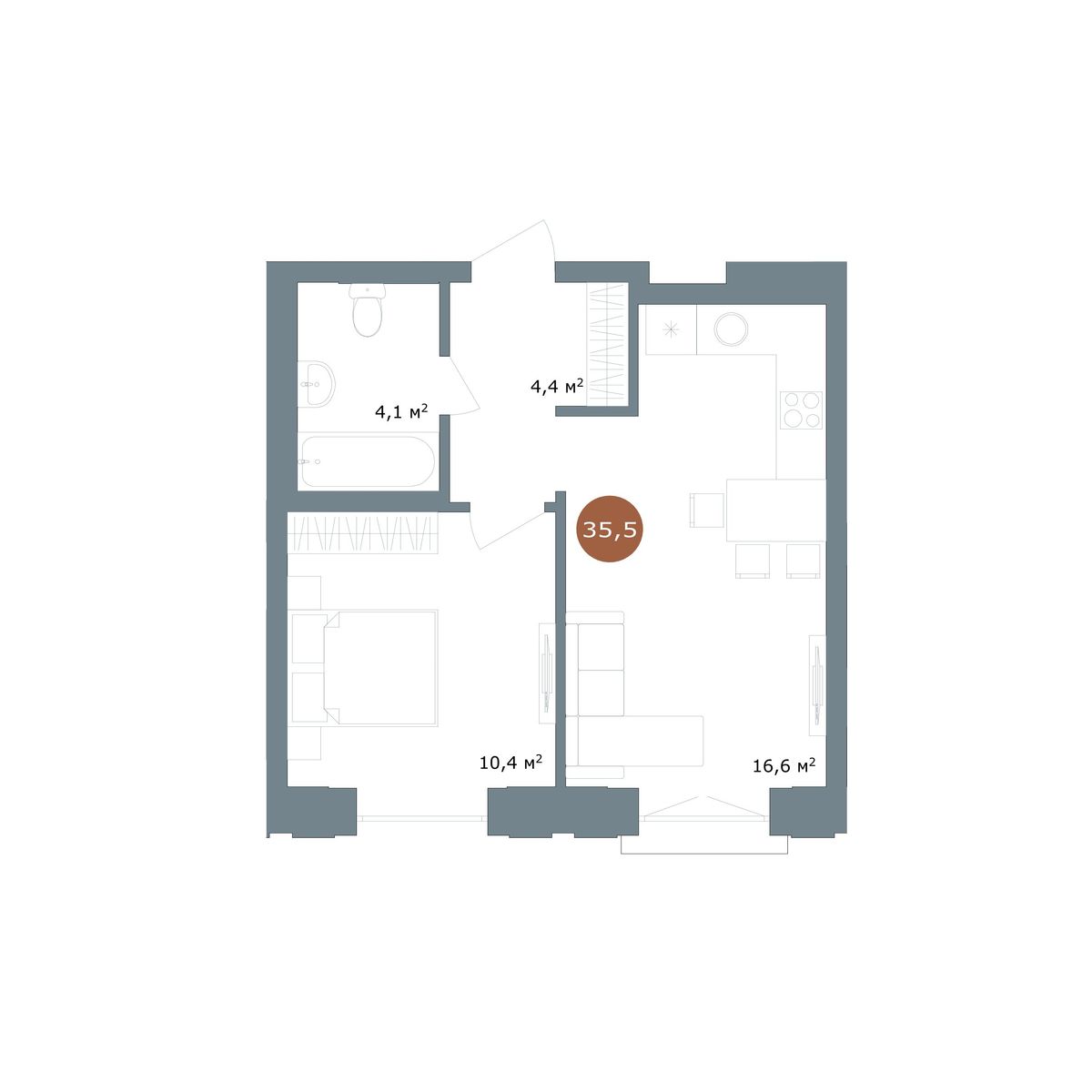 1-комнатная 36,69 м²