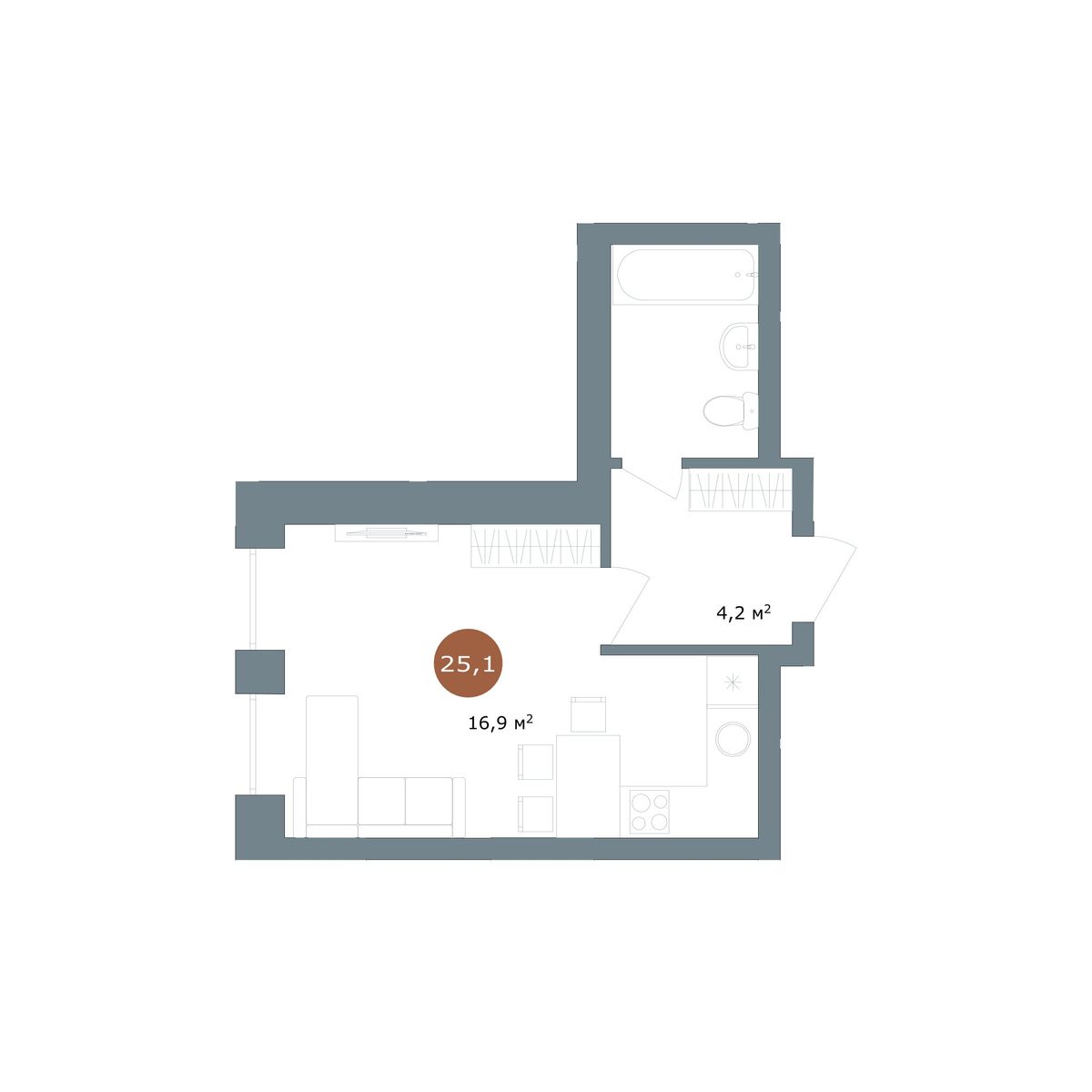 Студия 26,07 м²