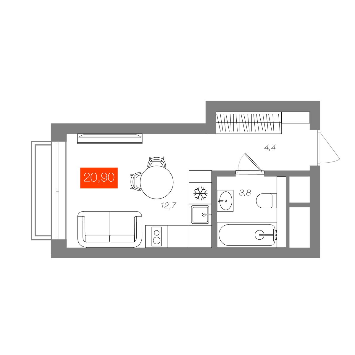 Планировка Студия 20,9 м²