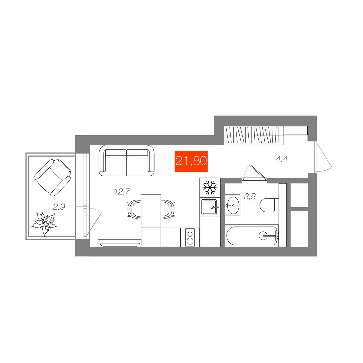 Планировка Студия 21,8 м²