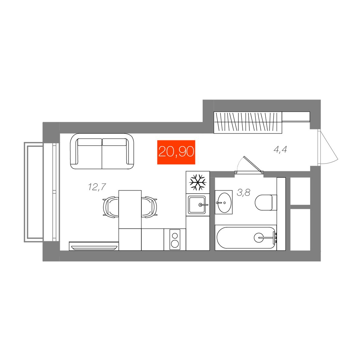 Планировка Студия 20,9 м²