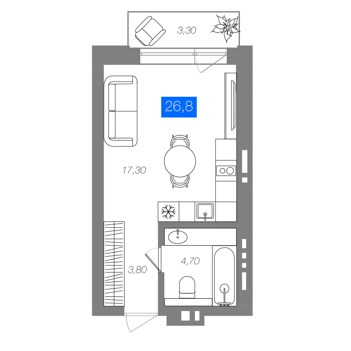 Планировка Студия 26,8 м²
