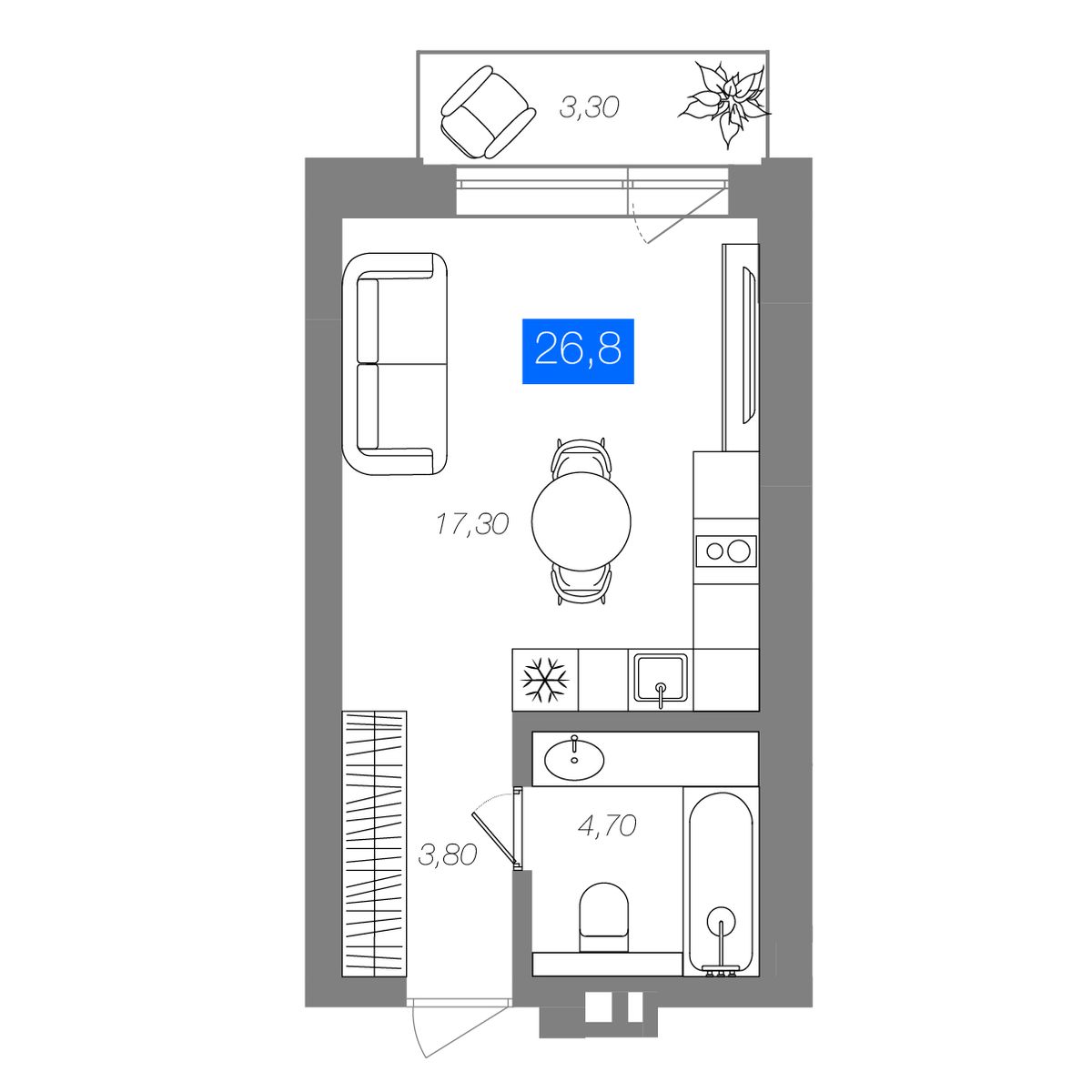 Планировка Студия 26,8 м²