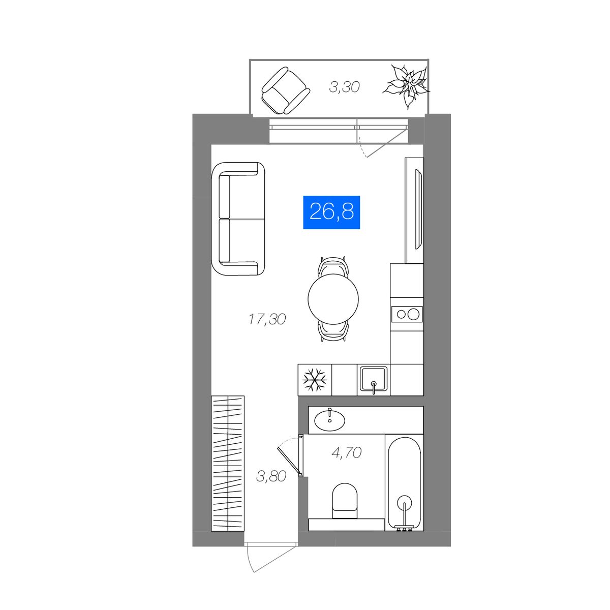 Планировка Студия 26,8 м²