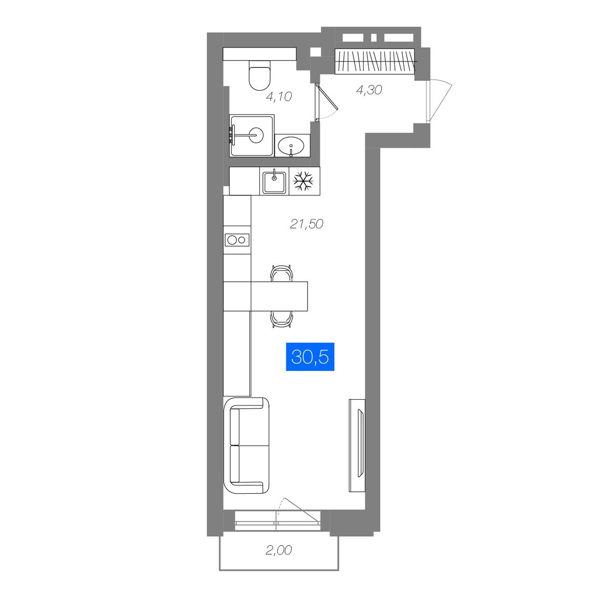 Планировка Студия 30,5 м²