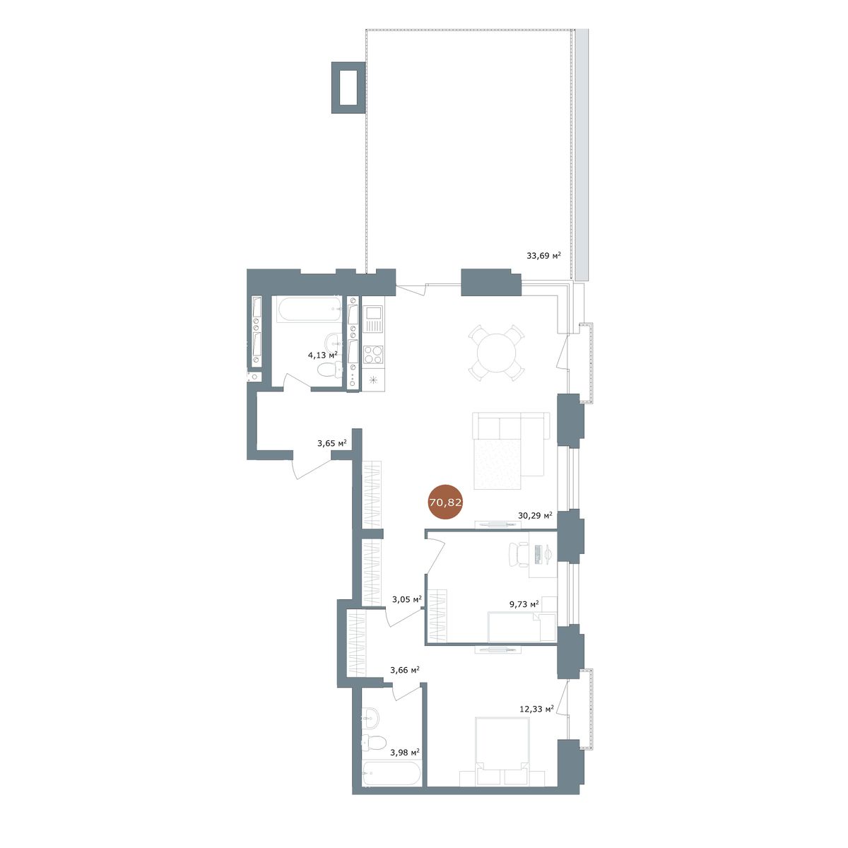 2-комнатная 83,7 м²